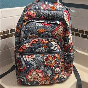 Vera Bradley Quilted Floral Backpack in Blue, Orange, Pink, Cream